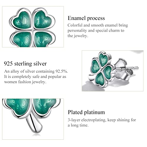 Boucles d'oreilles trèfle émail vert sur argent Sterling 925 - 6