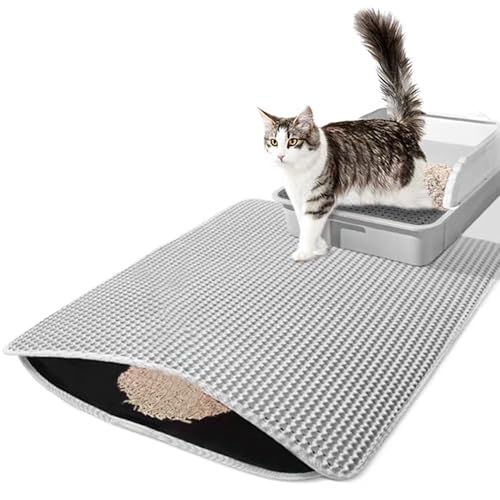 Tapis De Litière Pour Chat,30 x 45 Cm Tapis Litiere Chat Avec Couche Antidérapante,Imperméable,Velcro,Tapis Litière Chat Double Couche En Nid d'Abeille...