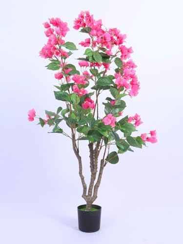 Image of ARICK DECOR 3.6Ft Artificial Bougainvillea Flowers Tree in Pot, 3.6ft Realistic Faux Pink Silk Flower Plant, Peacock Shaped Decor for Home, Office & Balcony