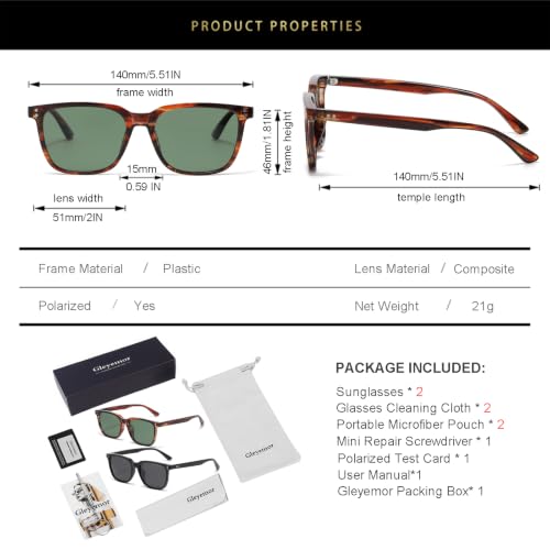 Image of Gleyemor Polarized Mens Square Sunglasses UV400 Protection Sun Glasses | Classic Retro Square Shades for Fashion, Driving Fishing Golf Outdoor Sport Shades