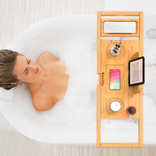 Banlilu LJ2-NATURAL Premium Bamboo Bathtub Tray Caddy thumb #5