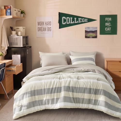 Regency Heights Twin Size Striped Comforter Set, Soft Microfiber Reversible Bedding Sets for All Season 5 Pieces Neutral Bed in A Bag Set with Comforter, Sheets, Pillowcase & Sham - image 2