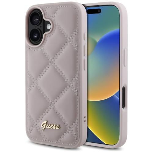 CG Mobile Guess GUHCP16SPSQSQSP Coque Rigide pour iPhone 16 6,1" Rose avec Logo Quiled Metal