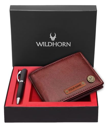Image of WildHorn customised Gifts for Men | Personalized Leather Wallet for Mens -Name /Logo Printed on Wallet I Customised Ideas for Men Boy Love Husband Employees Clients (PW 2052 Maroon)