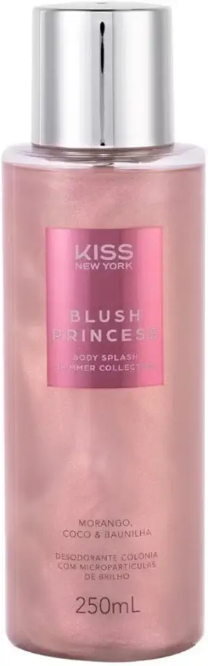 Body Splash Kiss New York Blush Princess, Fragrância Morango, Coco e Baunilha, com Micropartículas de Brilho, Coleção Verão, 250mL, Aroma que Refresca e Envolve
