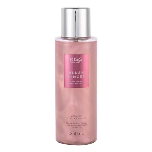 Body Splash Kiss New York, Blush Princess Morango, Coco e Baunilha Com Micropartículas de Brilho, Coleção Verão, 250mL, Aroma que Refresca e Envolve.