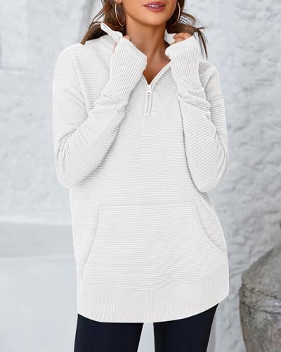 BTFBM Sweaters for Women Fall Winter Clothes 2025 Pocket Quarter Zip Pullover V Neck Long Sleeve Knit Trendy Sweater4
