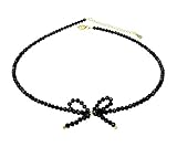 CF100 Black Bow Choker Sterling Silver Black Spinel Beads Bow Choker 13+2”