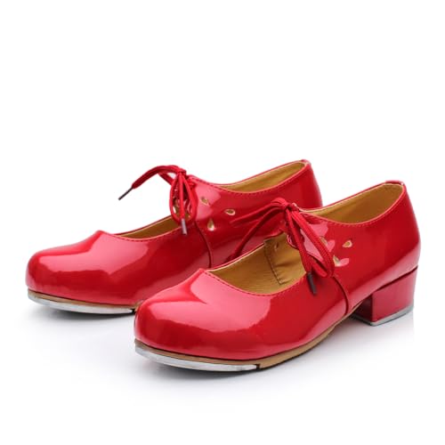 AOQUNFS Beginner Tap Shoe for Girls, Unisex Kids Tap Dance Shoes for Toddler, Lace-up Mary Jane Tap Shoes,FT-0304