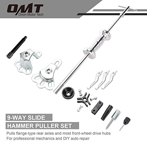 Omt 9-Way Slide Hammer Puller Set, Front Wheel Hub Bearing Remover & Rear Wheel Axle Hub Dent Shaft Puller Tool Kit #TOP2