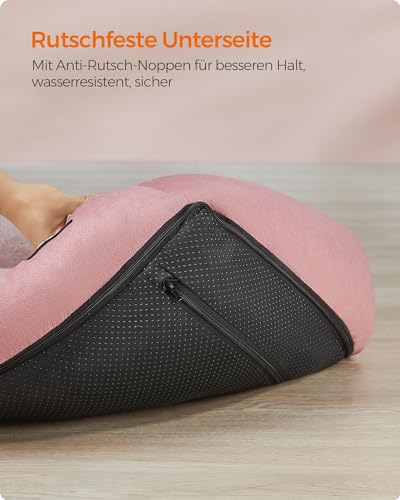 Feandrea Hundebett, Hundekissen in Leinenoptik, Hundekorb, erhöhte Ränder, rutschfeste Unterseite, Bezug abnehmbar waschbar, M, für kleine Hunde, 70 x 55 x 21 cm, pastellrosa PGW010R01