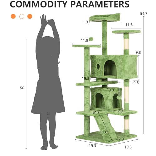 Image of BestPet 54in Cat Tree Tower for Indoor Cats,Multi-Level Cat Furniture Activity Center with Cat Scratching Posts Stand House Cat Condo with Funny Toys for Kittens Pet Play House,Green