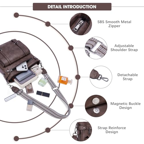 Roulens Crossbody Bags For Women,Multi Pocket Crossbody Purses Soft Leather Shoulder Handbags Travel Purse Adjustable Strap thumb #4