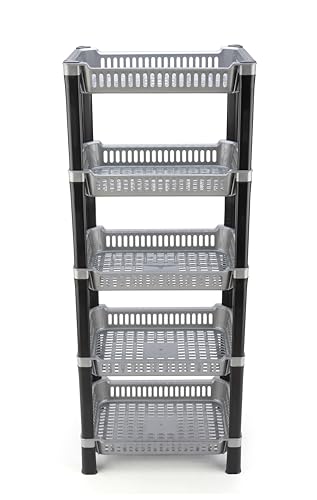 Image of U-Max Multi Tire Kitchen Storage Rack, Plastic Utility Shelf Organiser, Space Saving Storage Solution, Revolving Vegetable Rack (Silver, 5)