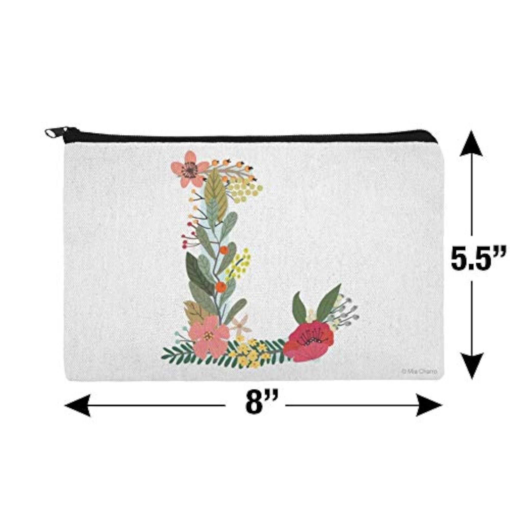 Letter L Floral Monogram Initial Makeup Bag