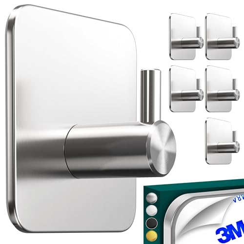 Menz Handtuchhalter ohne Bohren, 6-teiliges Set – Silberne Klebehaken Edelstahl als praktische Handtuchhaken, wasserfeste Haken selbstklebend, Badezimmer Handtuchhalter, ideal für Bad und Küche