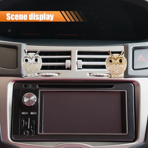 Image of 2PCS Bling Owl Car Dashboard Air Vent Trim Clips, Crystal Rhinestone Car Air Vent Clip, Cute Animal Car Interior Decoration Charm Accessories (Owl)