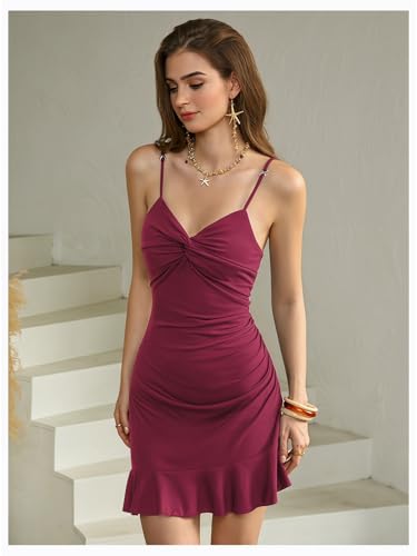 Image of Floerns Women's Summer Tropical Twist Front Ruched Ruffle Hem Bodycon Cami Dress