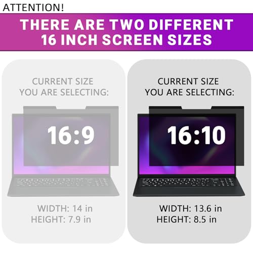 Image of PYS Magnetic Laptop Privacy Screen 16 Inch 16:10 Ratio - Computer Monitor Screen Privacy Shield, Anti-Glare Blue Light Filter, Detachable Privacy Screen Protector for Lenovo, Hp Envy, Dell