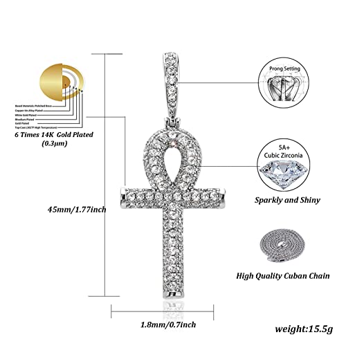 Ankh Cross Pendant 18K Gold Plated Fully Iced Out CZ Egyptian Ankh Religious Chain Necklace for Men Women2