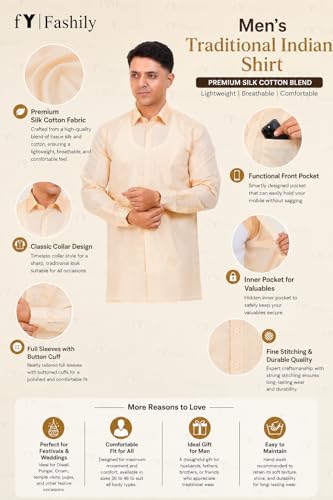 Image of Men's Traditional Indian Shirt and Dhoti Set, Full Sleeves Tissue Silk Cotton Shirt With Dhoti 2 metres for men