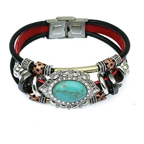 S SUSANN Leather Bracelets for Women Multilayer Bracelets for Women with Genuine Leather Layered Bracelets Boho/Bohemia Style Jewelry for Men and Woman, Turquoise Cover