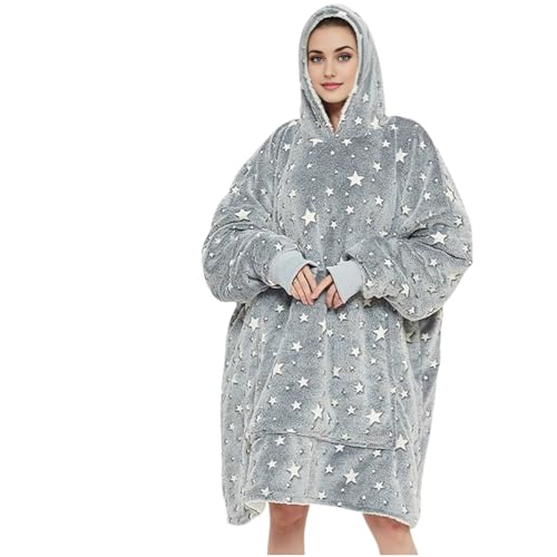 Jinlaili Manta con Capucha Mujer, Sudaderas con Capucha de Gran Tamaño, Sudadera con Capucha Suave y Cálida, Ropa de Casa con Capucha, Ropa de Noche con Bolsillo Gigante para Mujer Hombre