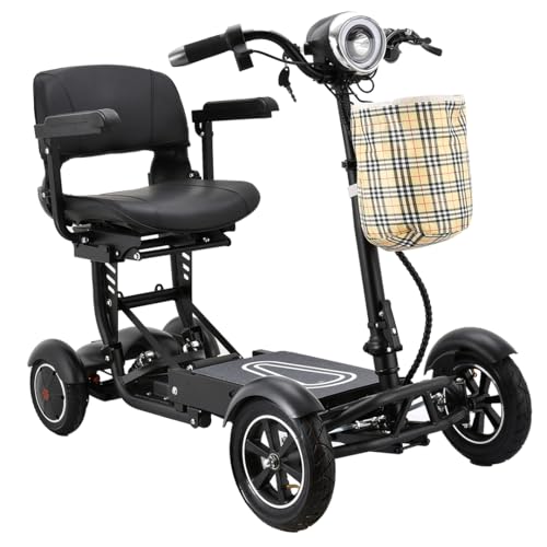 Image of Long Range Double Batteries Senior Scooter Rides Up to 25 Miles, Folding 4-Wheel Electric Travel Scooter Allowed on Airplanes, Large Seat with Flip Back Armrests for Easy Transfer - Matte Black