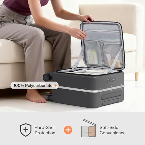 Image of mixi 17x14x9 Carry On Luggage Underseat PC Hard Shell Suitcase Top Opening Aluminum Frame Travel Suitcases with Wheels, Rock Gray