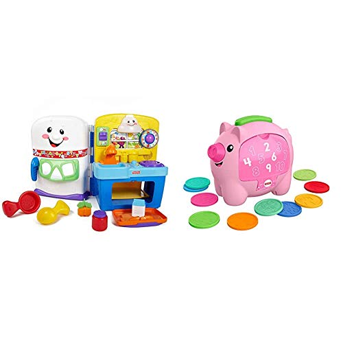 Fisher-Price Laugh & Learn Learning Kitchen [Amazon Exclusive] & Laugh & Learn Count & Rumble Piggy Bank,Multi Color