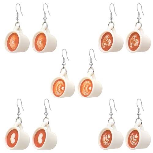5 pairs Resin Coffee Cup Drop Earrings Dangle Gifts for Coffee Lovers or Women Funny Party Gifts