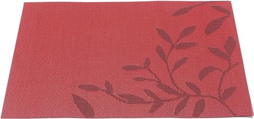 Image of Potency Table Mats Set of 6, Woven Placemats for Dining Table, Heat-Resistant, Stain-Resistant, Anti-Skid, Washable PVC Table Mats, Vinyl Placemats for Dining, Kitchen & Restaurant Table (C Red)