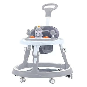 Adjustable Baby Walker, Foldable Safari Walker, Multifunctional Baby Walker, Feeding Tray, Interactive Music, Toys, Lights, Wheel Safety Breaks, Grey New!