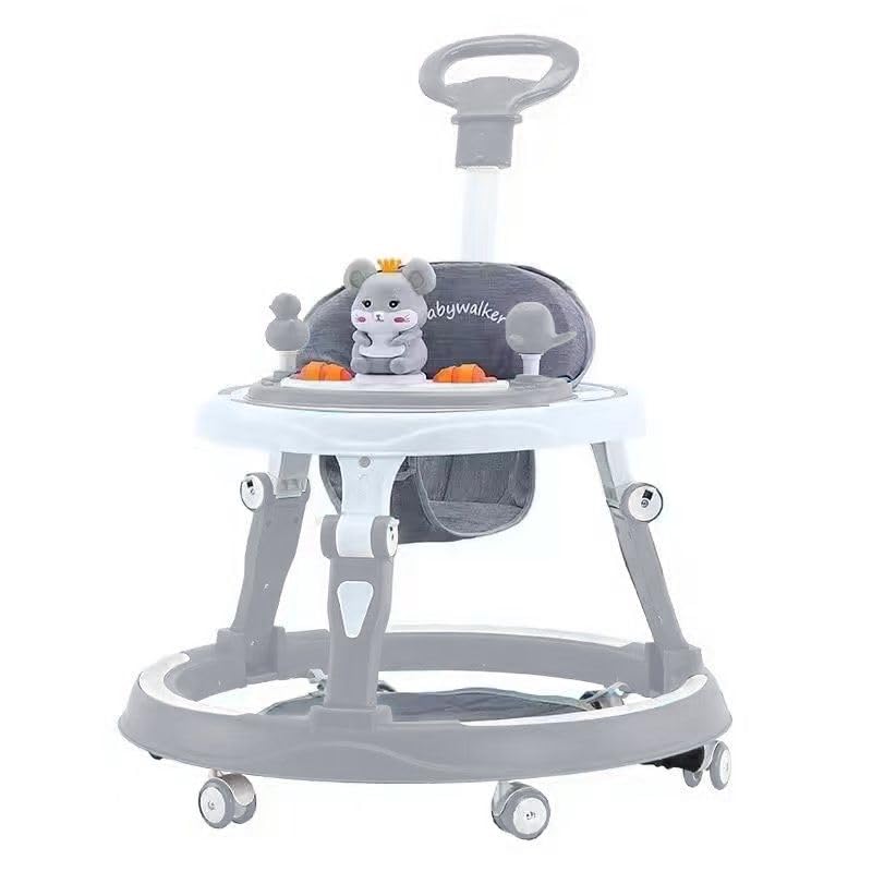 Adjustable Baby Walker, Foldable Safari Walker, Multifunctional Baby Walker, Feeding Tray, Interactive Music, Toys, Lights, Wheel Safety Breaks, Grey New!