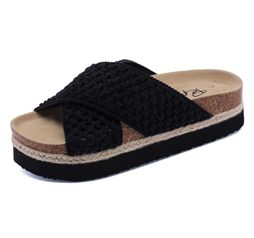Image of PepStep Slide Sandals for Women with Soft Cork Footbed and Strap, Ladies Fashion Platform Slide Sandals Comfortable Slip On Style