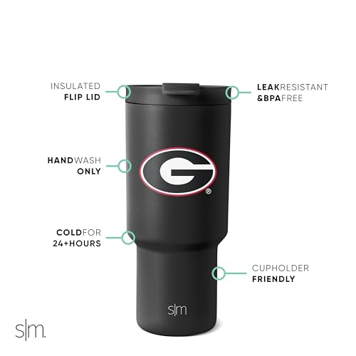 Image of Simple Modern Officially Licensed Collegiate Georgia Bulldogs 30oz Tumbler with Flip Lid & Straws, Insulated Cup Stainless Steel, Gifts for Men Women, Trek Collection (Pack of 12)