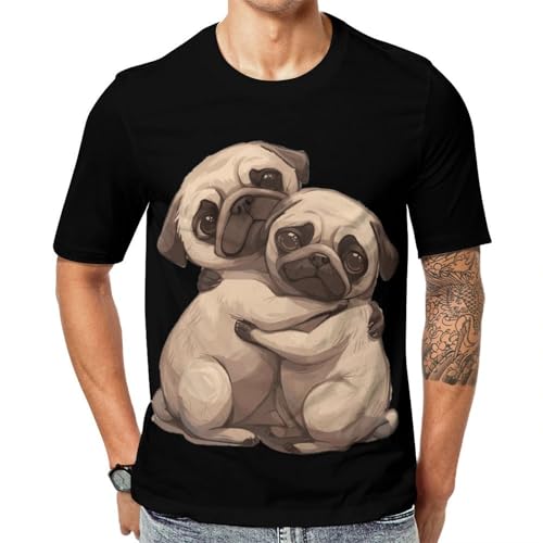 Tow Hug Pug Dogs Unisex Adult T-Shirts Summer Short Sleeve Tee Casual Tops Funny Graphic L