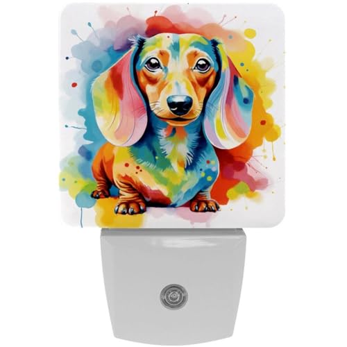 NEWzone Colorful Dachshund Night Light Plug into Wall with Dusk to Dawn Light Sensors, Warm Nightlights for Bedroom, Bathroom, Hallway, Kitchen, Gifts Ideal for Girls Boys