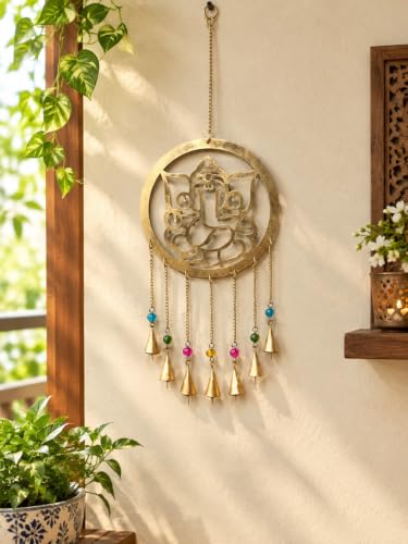Image of DULI Metal Windchime Wall Hanging, Feng Shui, Wall Art, Wall Decor, PositiveVibes, Rustic Wall Hangings, Wall Art, Diwali Decor, Home Decor, Positive Vibes (Metal-GaneshaBellsHnaging)