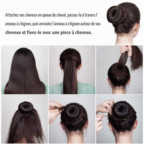 Set de 63 pièces pour chignon de différentes tailles, créateurs de chignons avec épingles à cheveux et élastiques pour femmes, enfants, danseuses de ballet (marron) – vue 7