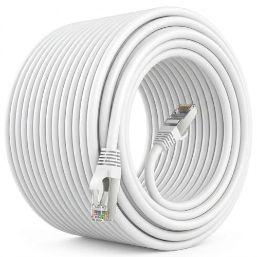 Image of Sadow 20 Meter Cat6 Ethernet Cable, 20 Meter High Speed 550MHZ / 1000MBPS Speed UTP Network Cable Internet Cable RJ45 Cable LAN Wire, Patch Computer Cord Gigabit Category 6 Wires, Router (White)