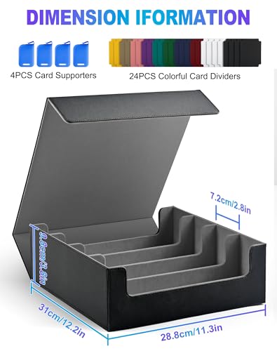 UAONO Kartenaufbewahrungsbox für Trading Cards, 2400+ MTG Commander Deck Box mit 24pcs bunten Teilern, Kartenetui passend für Magic TCG PTCG Spielkarten(schwarz und grau) – Bild 3