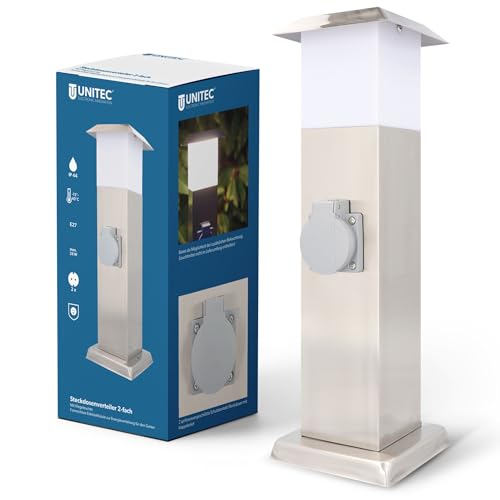 UNITEC Edelstahlsäule mit 2 Steckdosen & Lampe ohne Kabel...
