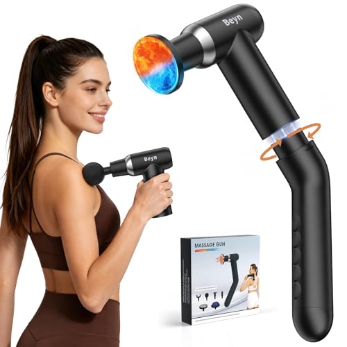 Beyn Hot and Cold Massager Gun with Detachable Extended Handle 6 Massage Heads & LCD Display - Deep Tissue Massager for Neck Back Body Muscle Pain Relief