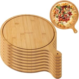 8 Pack Kitchen Bamboo Meat Sticky Board, Smooth Storage Pizza Peel With Handle, Pizza Trays For Transferring And Plating (Color : Light Brown, Size : 12inch)