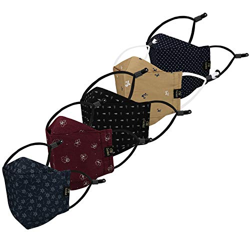 Cenwell Reusable, Washable Designer Fabric Cotton 3D Printed 6 Layer Face Mask with Adjustable Earloop, Ear Saver Strap, Melt Blown Filter for Men & Women