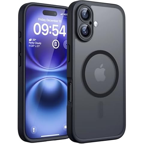 TOCOL for iPhone 16 Plus Case, Compatible with MagSafe, Full Camera Protection, Shockproof Military-Grade Protection, Magnetic Translucent Matte Back Bumper Phone 16 Plus Cover 6.7-inch（Black） Cover