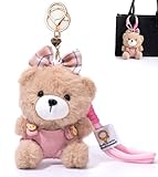 YILANFULL Cute Plush Keychains,Pink Bow Bear Keychain Bag Charms, Women Lovely Elegant Bowknot Teddy Bears Purse Charms Handbags Bag Accessories