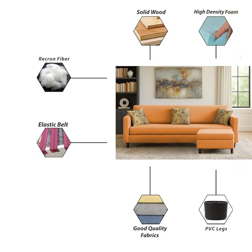 Image of Casaliving Premium Lifestyle Fabric 5 Seater L Shape Sofa Set 4 Seater Modern Sofa Set & Ottoman for Living Room (Orange Color)