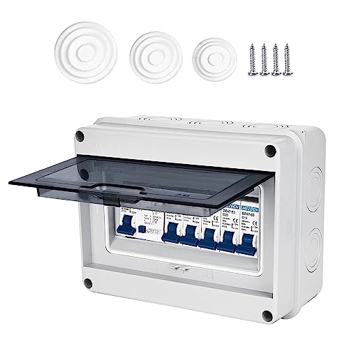 SPORWAY Caja de fusibles de superficie IP65, disyuntor de 63 A, distribuidor pequeño, 4 vías, disyuntor de distribución para el hogar, centros comerciales, zonas industriales – 2 x 6 A+10 A+20 A+32 A